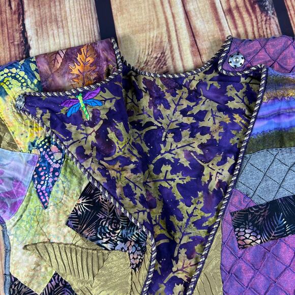Handmade Jacket Womens 20x22 Multicolor Quilted Patchwork Snap Button Dragonfly - Picture 8 of 16